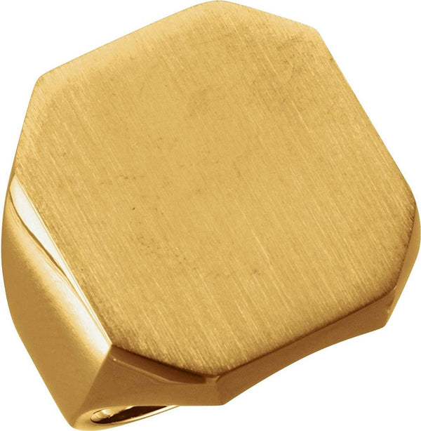 Men's 10k Yellow Gold Satin Brushed Octagon Signet Ring, 22x20mm