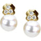 Freshwater Cultured White Pearl 1/8 Ctw Diamond Earrings, 14k Yellow Gold (7-7.5 MM)