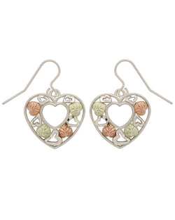 Heart Open-Work Earrings, Sterling Silver, 12k Green and Rose Gold Black Hills Gold Motif