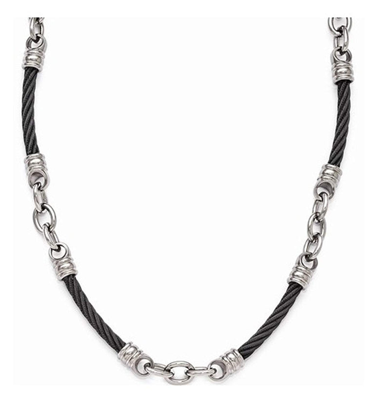 Edward Mirell Polished Titanium and Black Titanium Cable Link Necklace, 20"