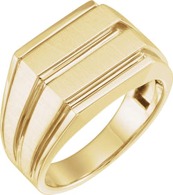 Men's Brushed-Satin Grooved Signet Ring, 14k Yellow Gold, Size 10