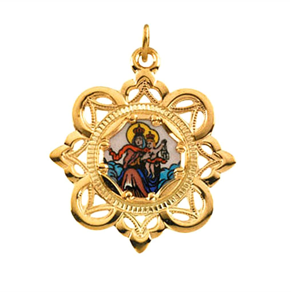 10k Yellow Gold Lady of Mount Carmel Framed Enamel Pendant (25.75x25.75 MM)