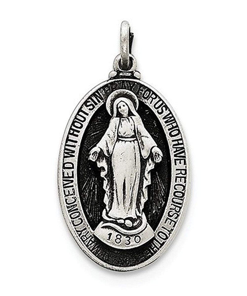 Sterling Silver Antiqued Miraculous Medal (30X16MM)