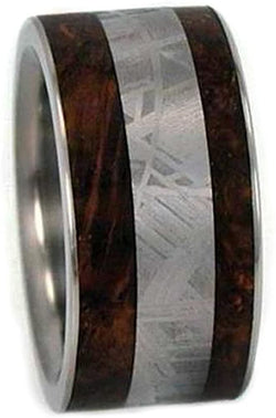 Gibeon Meteorite, Black Ash Burl Wood 10mm Comfort Fit Titanium Band, Size 8.5