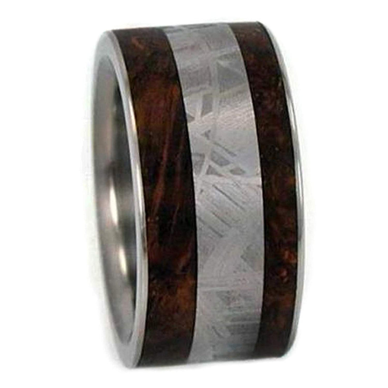 Gibeon Meteorite, Black Ash Burl Wood 10mm Comfort Fit Titanium Band, Size 16