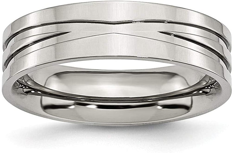 Stainless Steel 6mm Grooved Wedding Comfort-Fit Band, Size 6