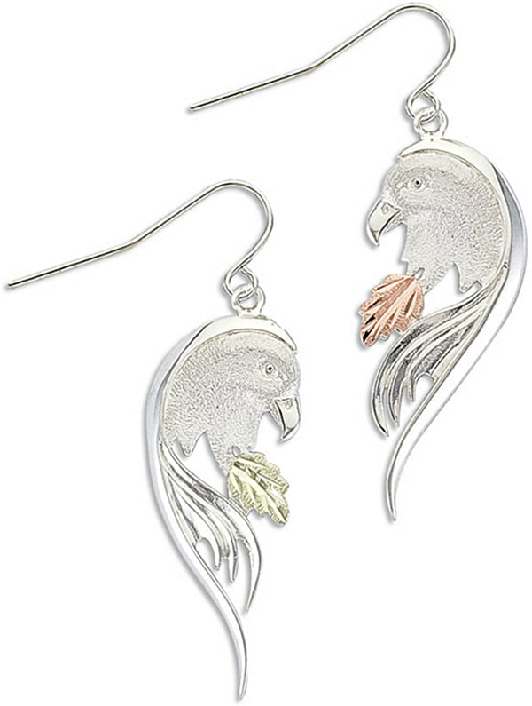 Diamond-Cut Eagle Earrings, Sterling Silver, 12k Green and Rose Gold Black Hills Gold Motif