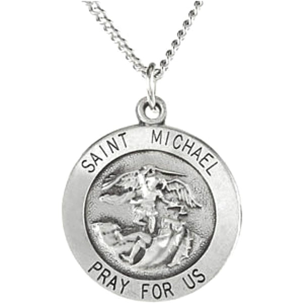 Antiqued St. Michael Sterling Silver Medal Necklace, 24" (25 MM)