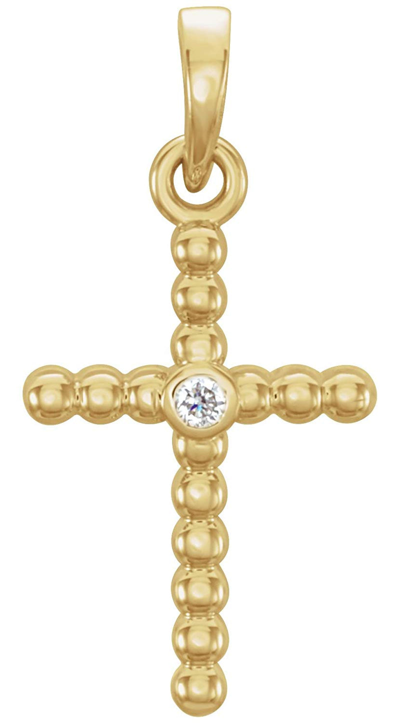 Diamond Beaded Cross 14k Yellow Gold Pendant (.015 Ct, G-H Color, I1 Clarity)