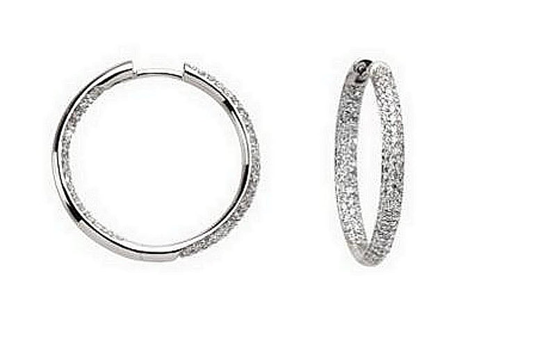 Diamond Inside-Outside Hoop Earrings, 18K White Gold (1 Ctw, Color GH , Clarity SI1)