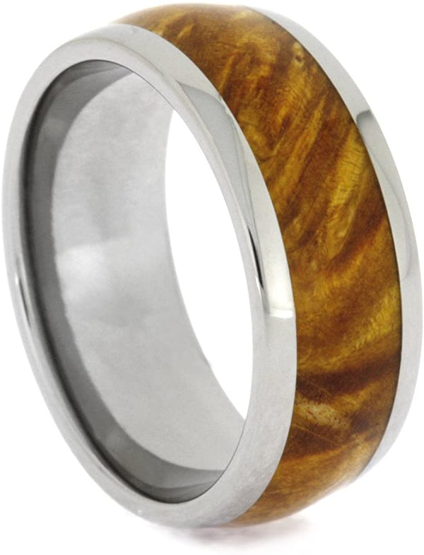 Gold Box Elder Burl Wood Inlay 8mm Comfort-Fit Titanium Band