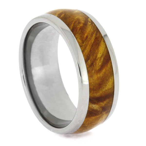 Gold Box Elder Burl Wood Inlay 8mm Comfort-Fit Titanium Band