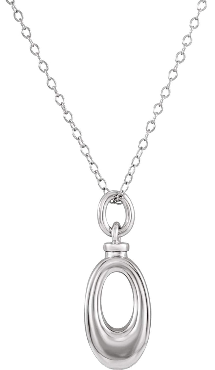 Oval Cut-Out Ash Holder Necklace, Rhodium Plate Sterling Silver, 18"