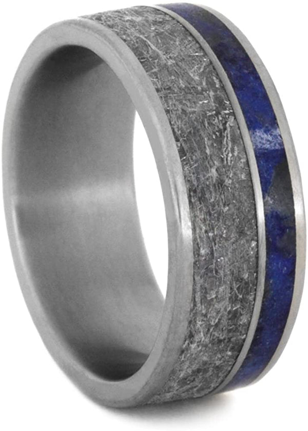 Lapis Lazuli, Gibeon Meteorite 8mm Comfort-Fit Matte Titanium Band, Size 11.75