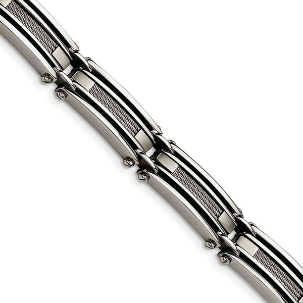 Men's Stainless Steel 9mm Wire Brushed and Polished Bracelet, 9"