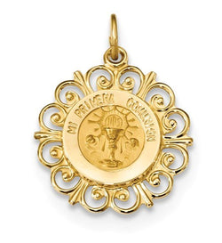 14k Yellow Gold Spanish Communion Cup Medal Pendant (20.1X18.4MM)