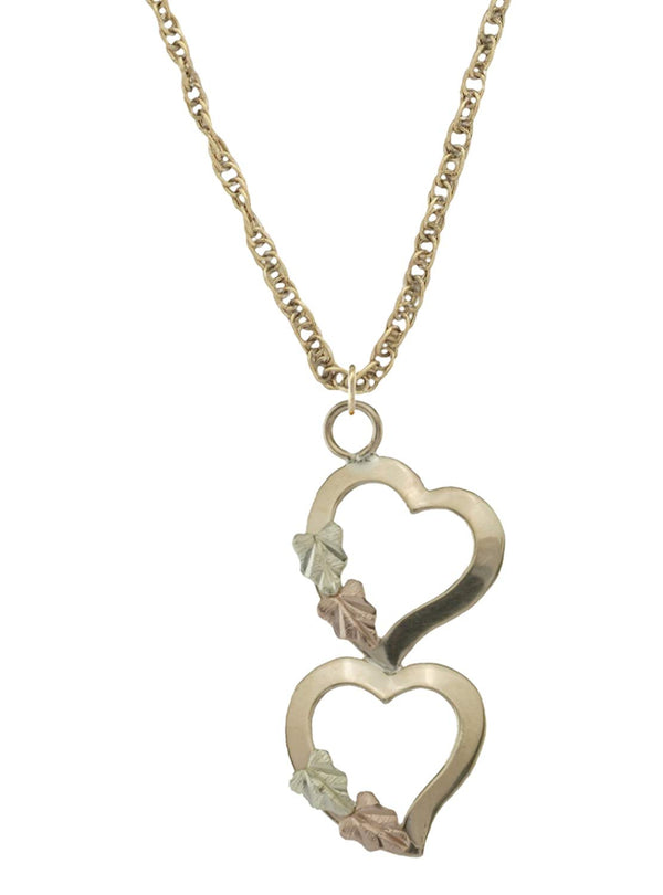 Two Hearts Petite Necklace in 10k Yellow Gold, 12k Green and Rose Gold Black Hills Gold Motif, 18"