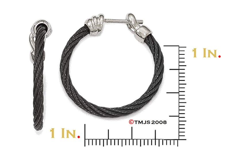 Throne Collection Black Ti Memory Cable, Argentium Sterling Silver Hoop Earrings