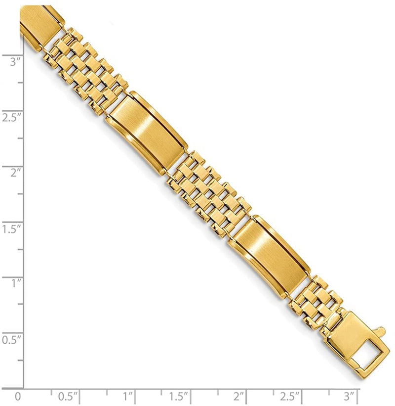 Men's Italian 14k Yellow Gold 9.5mm Bar and Panther Link Bracelet 8.5 Inches