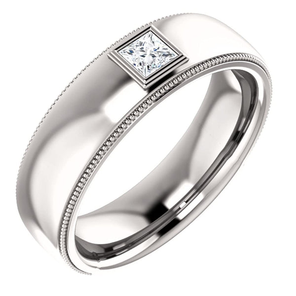 Men's Rhodium-Plated 14k White Gold Diamond 6.8mm Milgrain Band (.25 Ctw, Color G-H, SI2-SI3 Clarity) Size 10.25