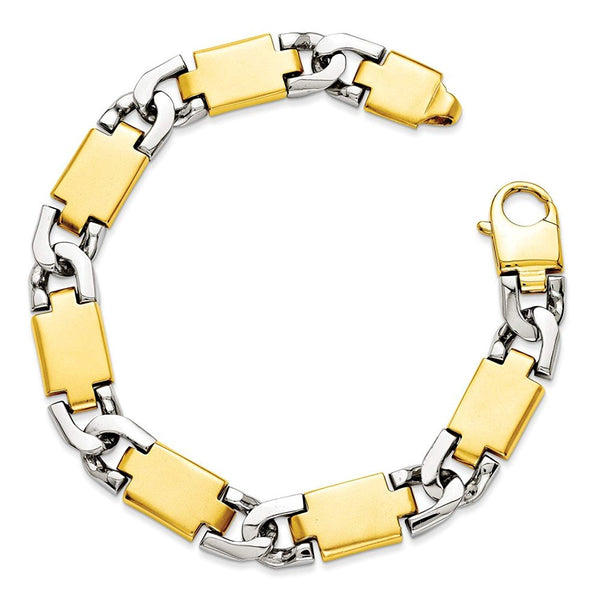 Men's Polished 14k Yellow and White Gold 11.5mm Link Bracelet, 9"