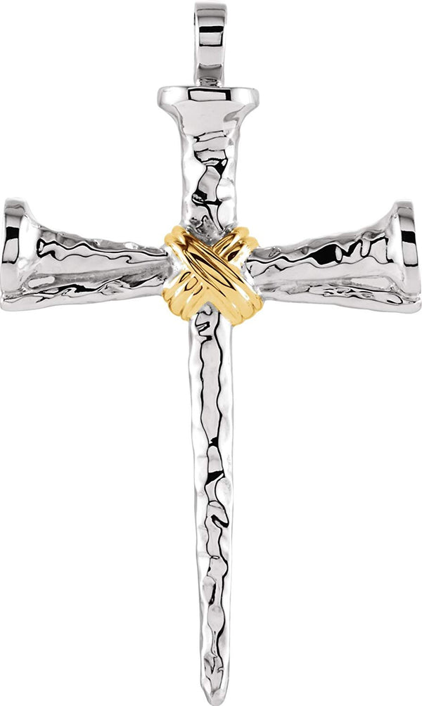 Two-Tone Nail Cross Rhodium-Plated 14k White and Yellow Gold Pendant (59.5X35.25MM)