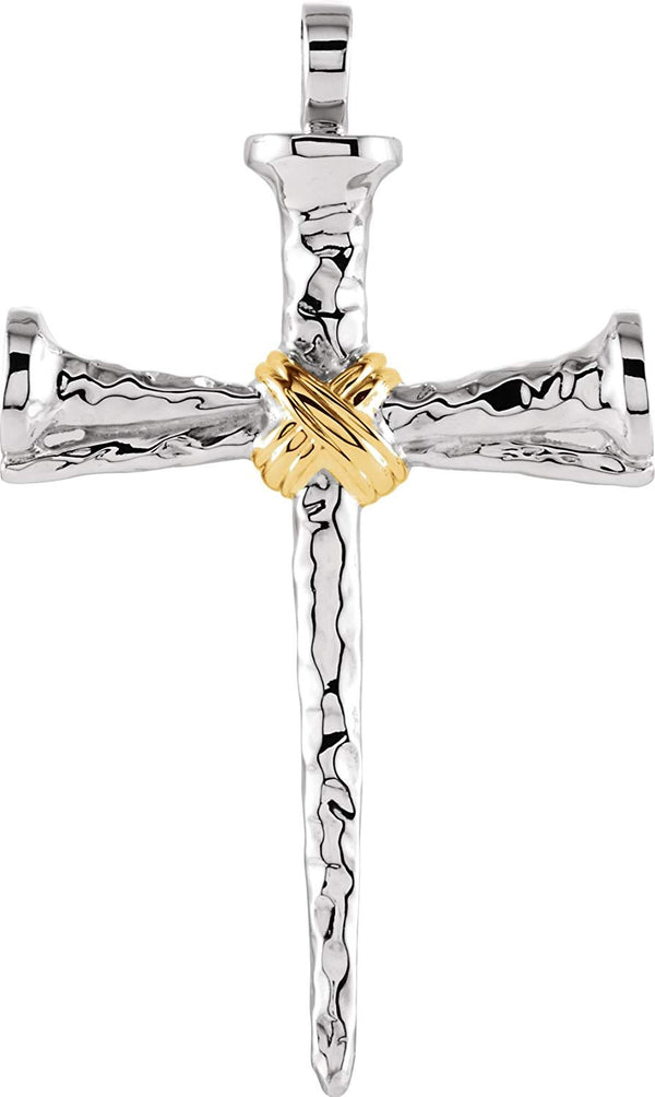 Two-Tone Nail Cross Sterling Silver and 14k Yellow Gold Pendant (59.5X35.25MM)