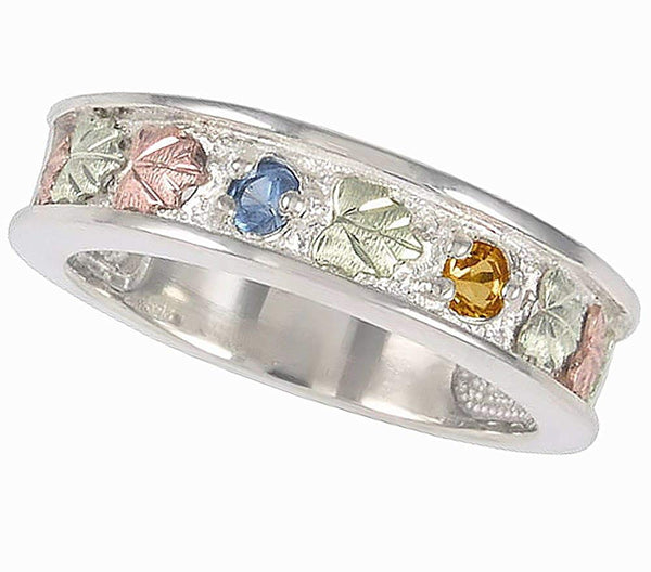 Ave 369 Aquamarine and Citrine Band, Sterling Silver, 12k Green and Rose Gold Black Hills Gold Motif