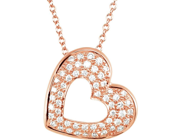 Diamond Heart 14k Rose Gold Pendant Necklace, 18" (1/5 Cttw)