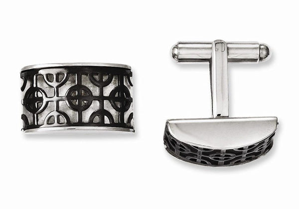 Black IP-Plated Stainless Steel Rectangle Cuff Links, 21X12MM