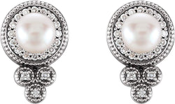 White Freshwater Cultured Pearl and Diamond Earrings, Sterling Silver (5-5.5MM) (0.2 Ctw, G-H Color, I1 Clarity)