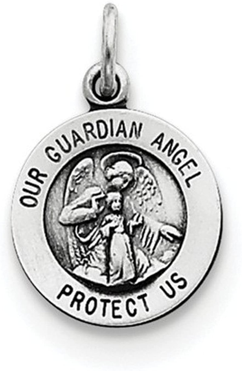 Sterling Silver Antiqued Guardian Angel Medal Pendant (17X12 MM)