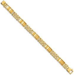 Men's Italian 14k Yellow Gold 9.5mm Bar and Panther Link Bracelet 8.5 Inches