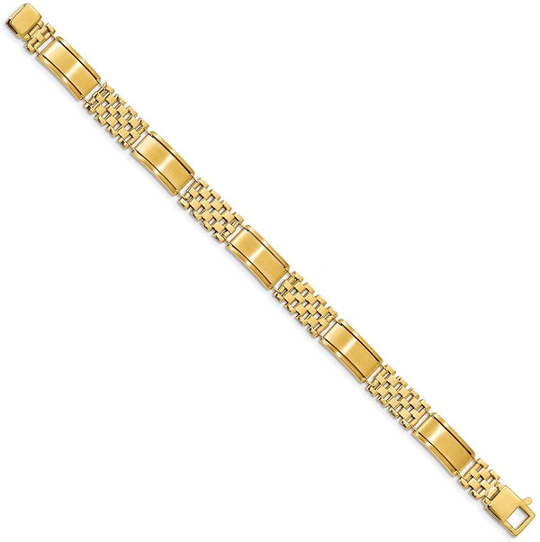 Men's Italian 14k Yellow Gold 9.5mm Bar and Panther Link Bracelet 8.5 Inches