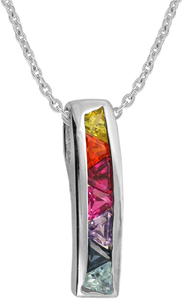 The Men's Jewelry Store (for HER) Rainbow Triangle CZ Rhodium Plated Sterling Silver Necklace, 18"