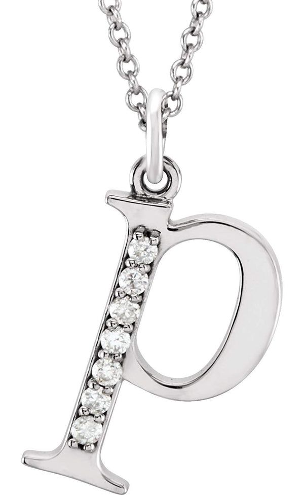 Diamond Initial 'p' Lowercase Alphabet Letter 14k White Gold Pendant Necklace, 16" (.04 Cttw GH Color, I1 Clarity)