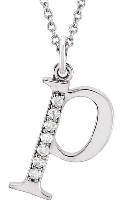 Diamond Initial 'p' Lowercase Letter Rhodium-Plate 14k White Gold Pendant Necklace, 16" (.04 Ctw GH, I1)