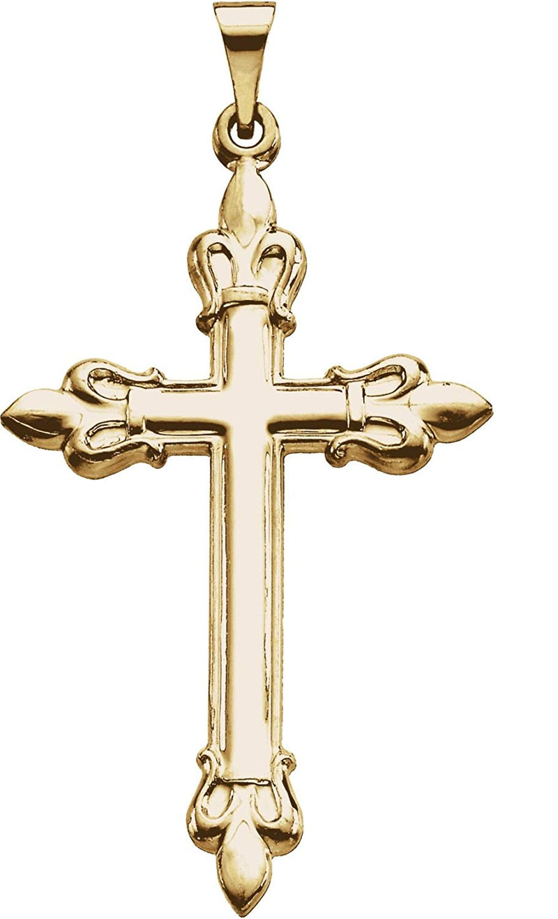 Men's Fleur-de-Lis Cross 14k White Gold Pendant