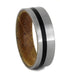 Matte Titanium, Black Pinstripe 6.5mm Comfort-Fit Whiskey Barrel Wood Wedding Band, Size 5