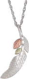 Feather and Leaf Necklace, Sterling Silver, 12k Rose Gold, 12k Green Gold Black Hills Gold Motif, 18"