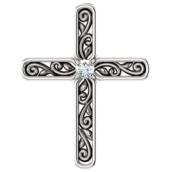 Diamond Solitaire Cross Rhodium-Plated 14k White Gold Pendant (.03 Ct, G-H Color, I1 Clarity)