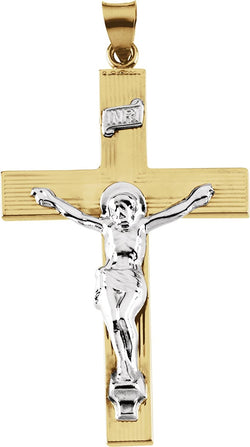 Two-Tone INRI Crucifix 14k Yellow and White Gold Pendant (32X21MM)