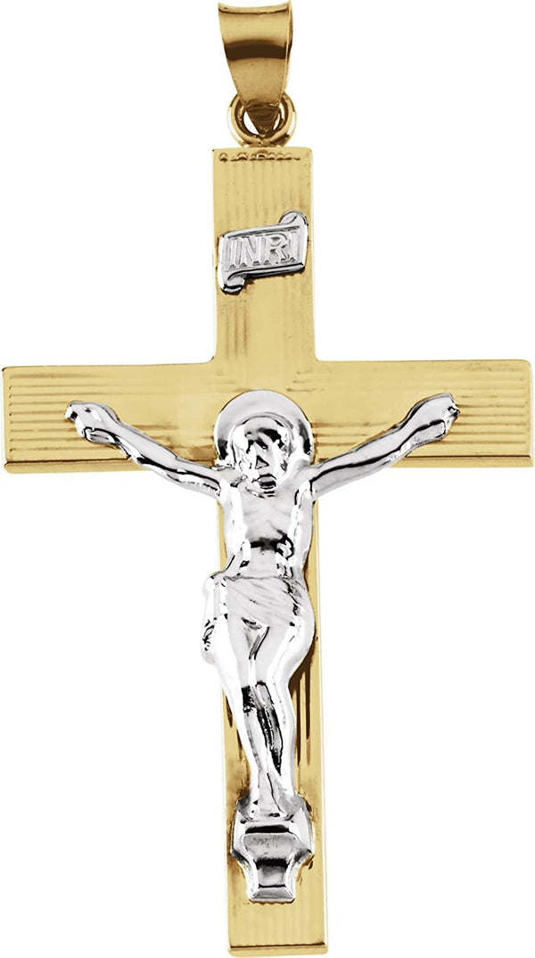 Two-Tone INRI Crucifix 14k Yellow and White Gold Pendant (39X26MM)