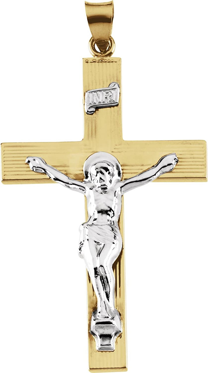 Two-Tone INRI Crucifix 14k Yellow and White Gold Pendant (29X19MM)