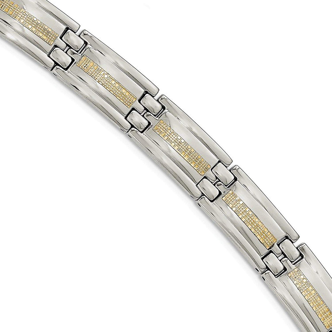 Men's Polished Stainless Steel with 14k Yellow Gold Link Bracelet, 8.75"