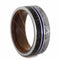 Dinosaur Bone, Gibeon Meteorite, Blue Stripe, Whiskey Barrel Wood 9mm Comfort-Fit Titanium Wedding Band