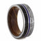 Dinosaur Bone, Gibeon Meteorite, Blue Stripe, Whiskey Barrel Wood 9mm Comfort-Fit Titanium Wedding Band