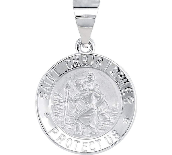 14k White Gold Round Hollow St. Christopher Medal (18.25 MM)