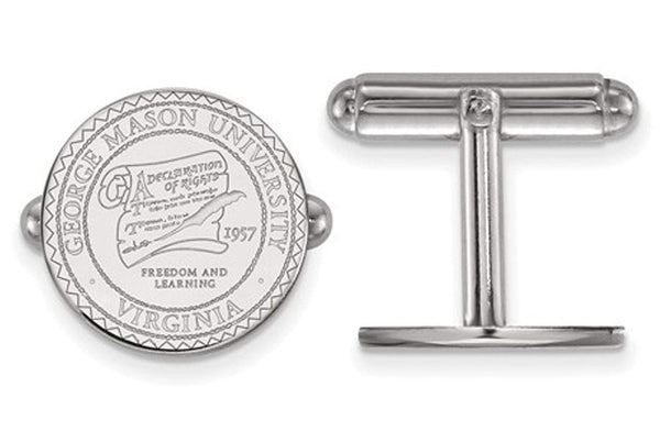 Rhodium-Plated Sterling Silver, George Mason University, Crest Cuff Links, 15MM