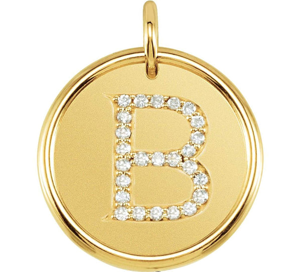 Diamond Initial "B" Round Pendant, 18k Yellow Gold-Plated Sterling Silver (0.125 Ctw, Color GH, Clarity I1)
